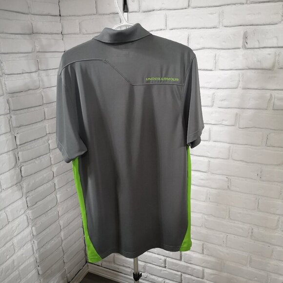 Under Armour Heatgear Men's Size Small Grey & Lime Green Loose Fit Polo Shirt - Picture 2 of 11